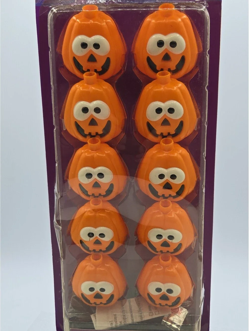 VINTAGE FUN WORLD HALLOWEEN SET OF 10 WHITE-EYED JACK-O'-LANTERN STRING LIGHTS